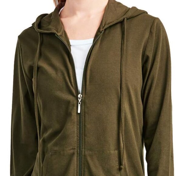 Women's Stylish Olive Zip Up Hoodie - Perfect Year-Round Lightweight Design - Picture 1 of 5